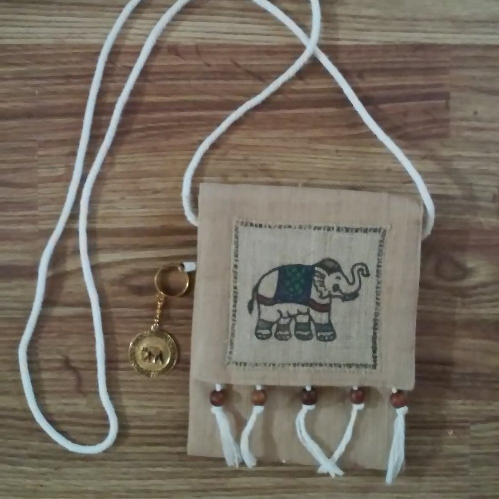 Elephant Bag Purse With Elephant Key Ring Unused  7 1/2" Long 6" Wide